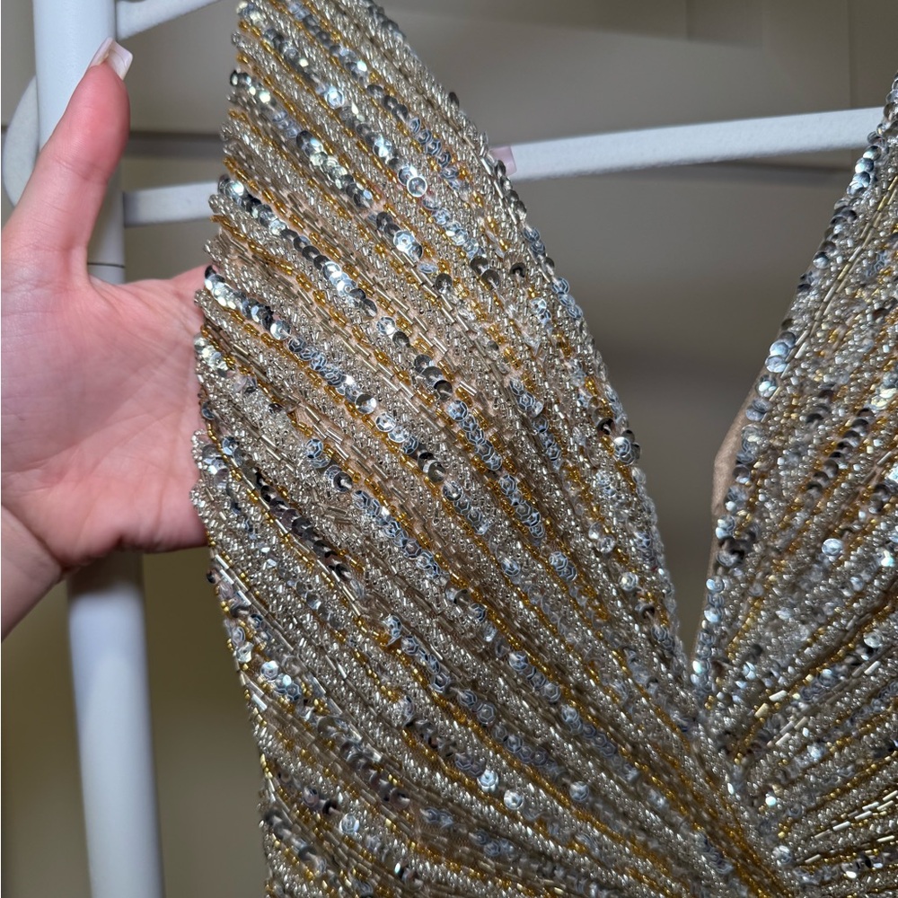Jovani Gold Beaded Sequin Evening Gown - Picture 11 of 16